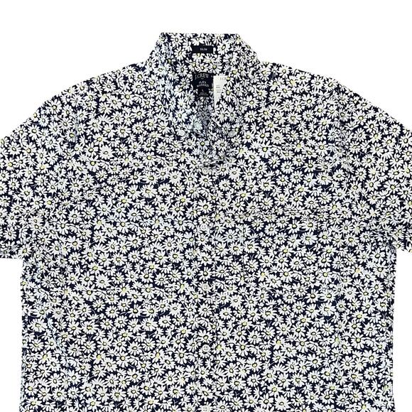 NWT J. Crew Men's Navy & White Short-Sleeve Floral/Daisy-Print Shirt - SIZE L - Picture 2 of 7
